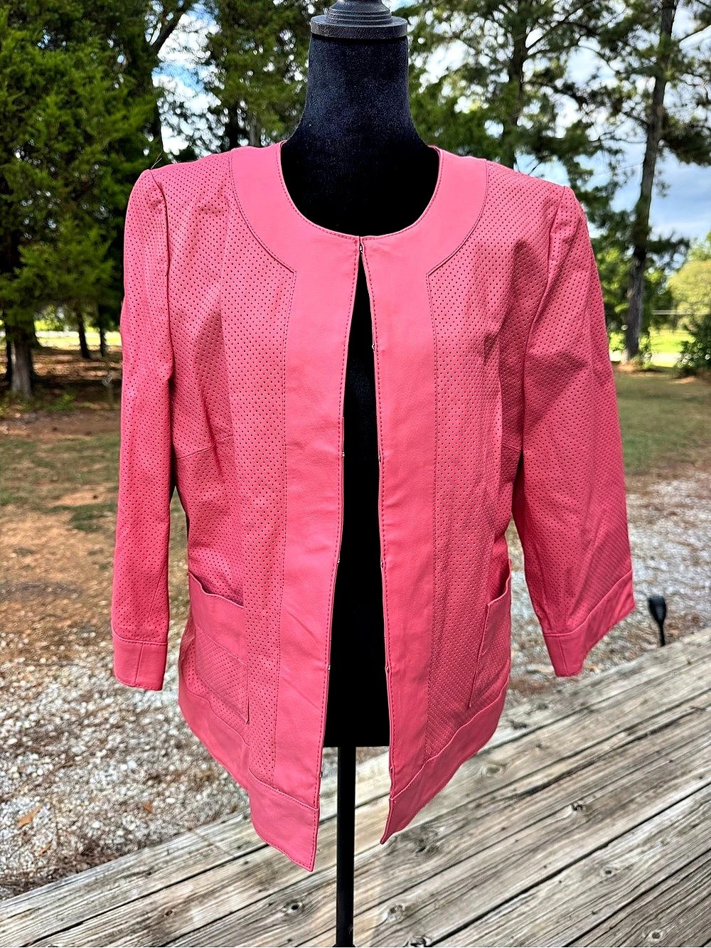 Bradley Bayou Perforated Leather Jacket in Coral Size Medium NWT